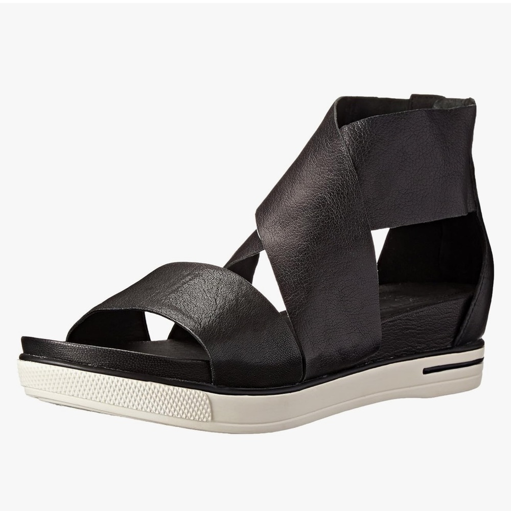 Eileen Fisher Black Tumbled Leather Sport Platform Sandals